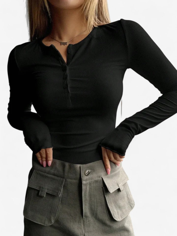 Klarina long sleeve top in Black, view 2