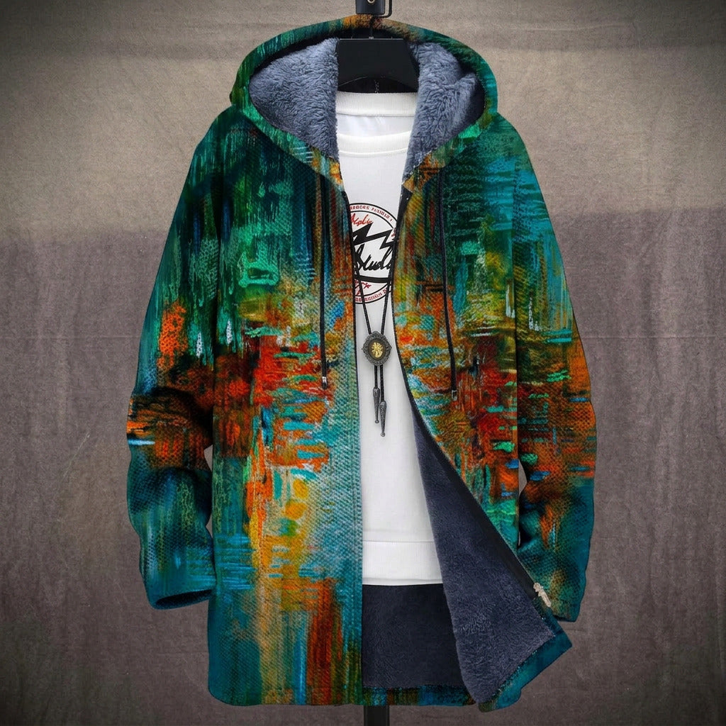 Rowena - Emerald and Orange Painterly Abstract Jacket, front view