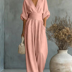 Maja V Neck High Waisted Jumpsuit in Pink, view 8