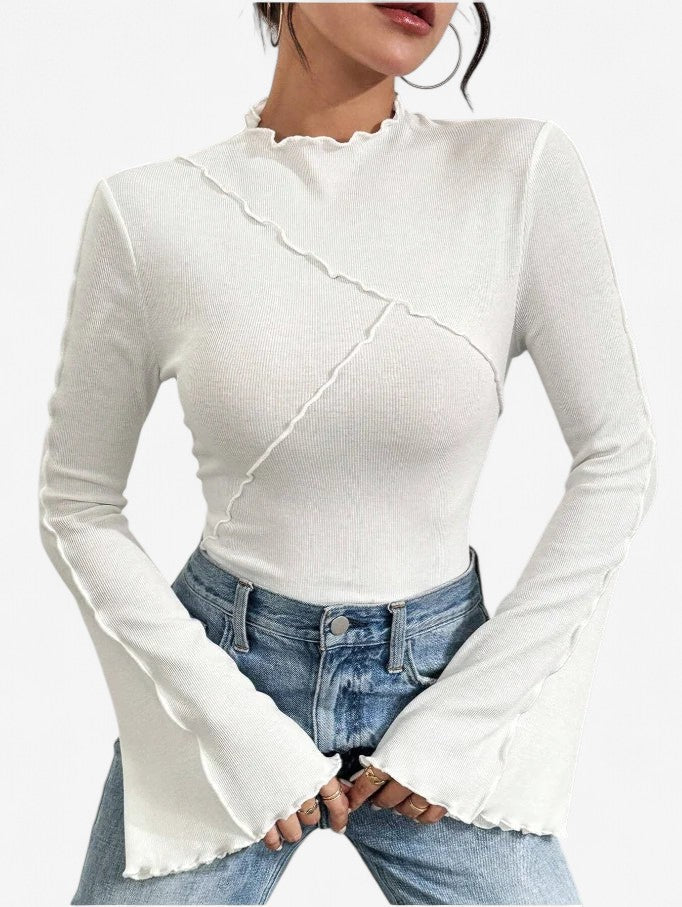 Arminda white long sleeve top, front view