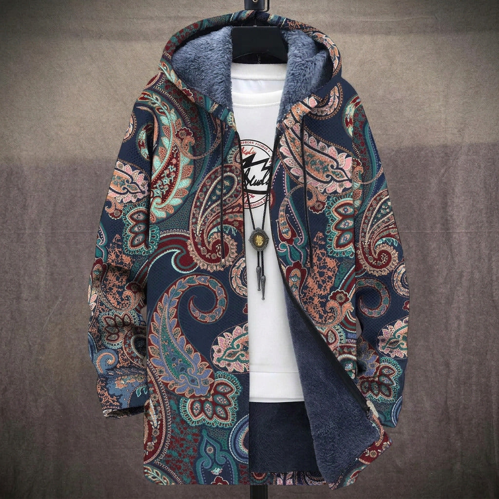 Ruby - Navy and Coral Paisley Jacket, front view
