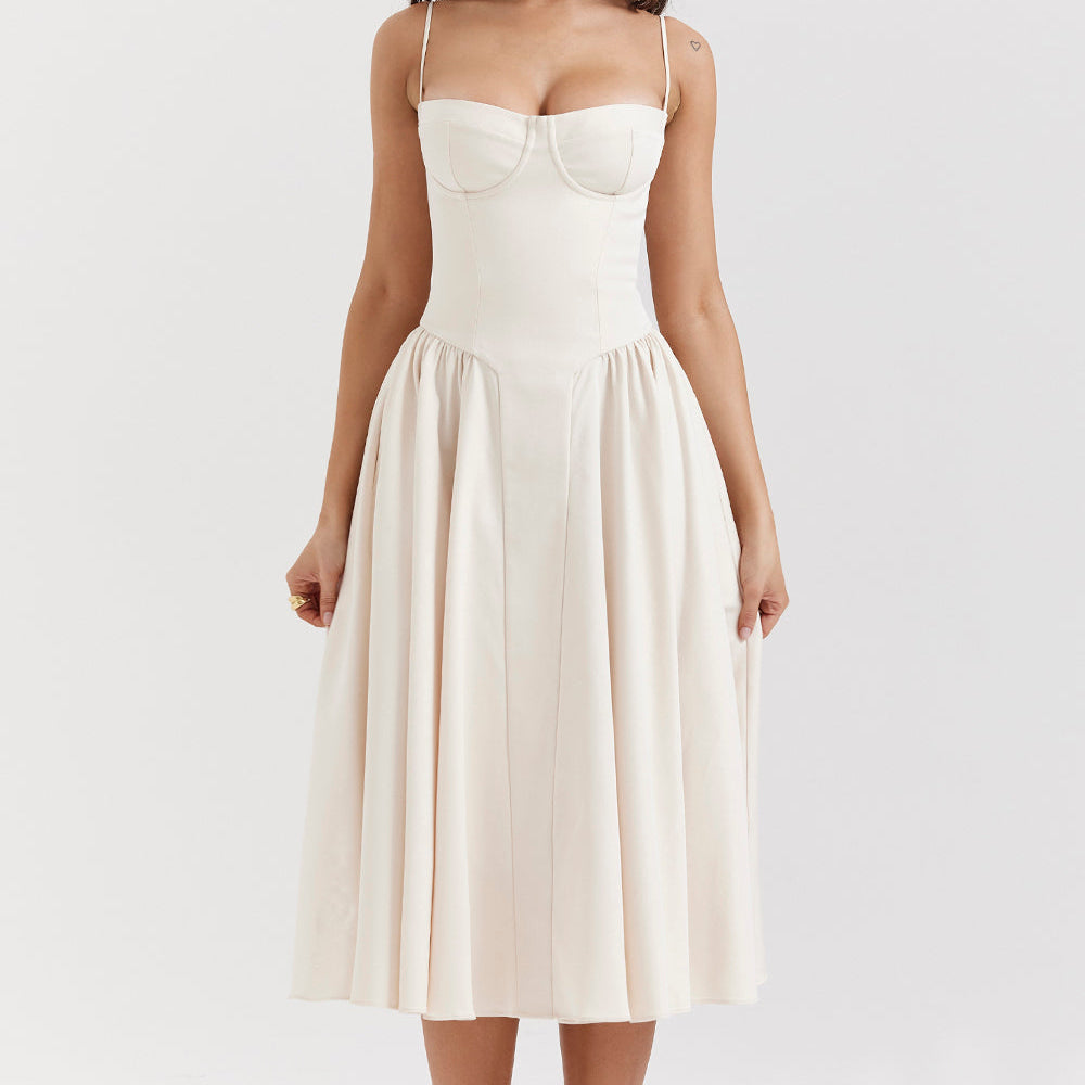 Rome corset midi dress in Cream, view 13