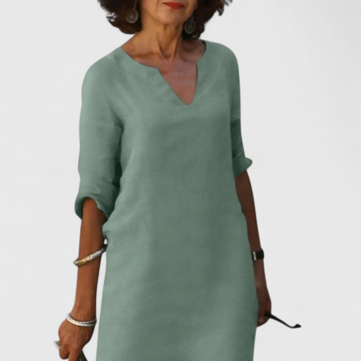 Taylor comfortable V neck dress in Green, view 9