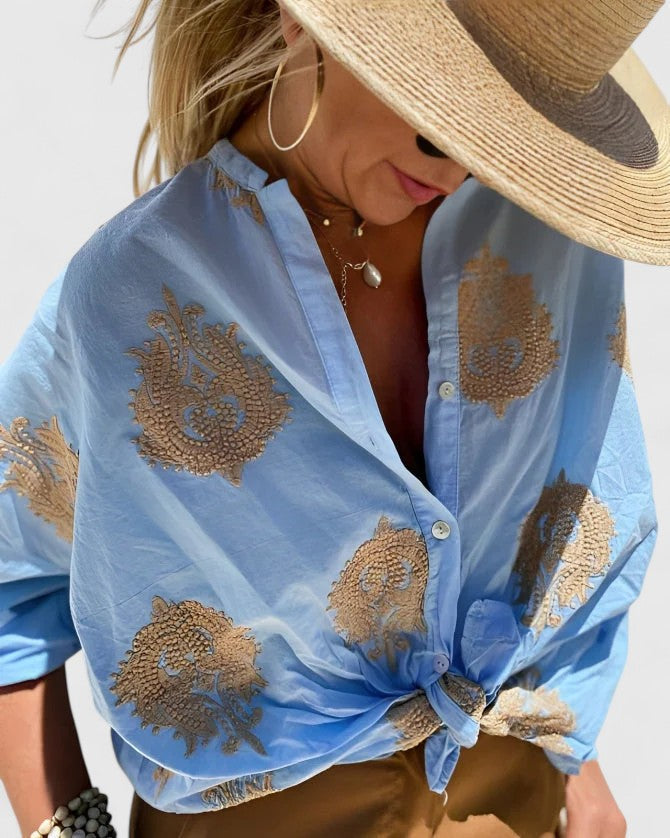 Veronika embroidered blouse in Blue, view 5