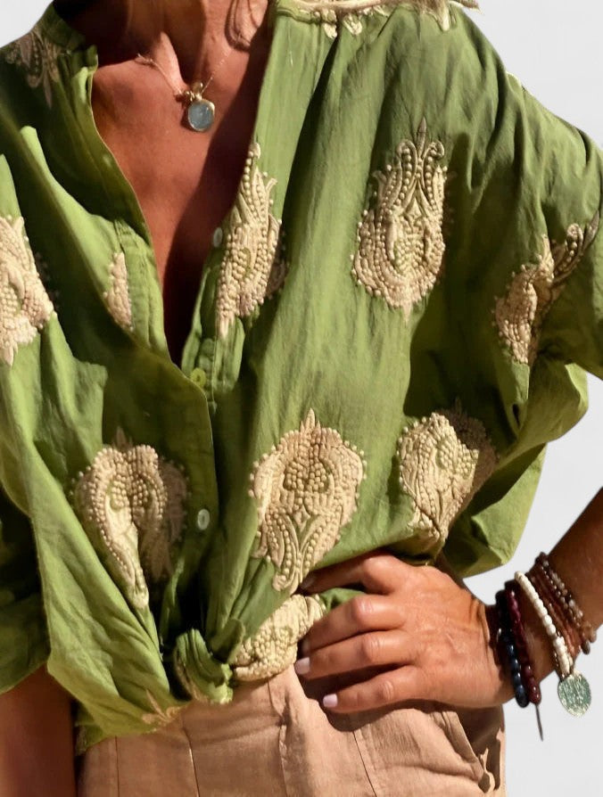 Veronika embroidered blouse in Green, view 7