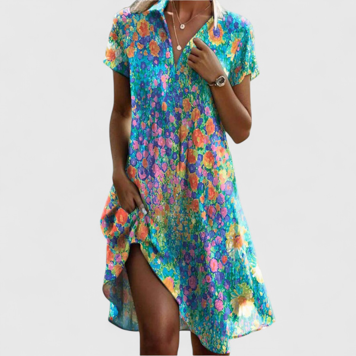 Sabrina boho short sleeve dress in Multicolour, view 4