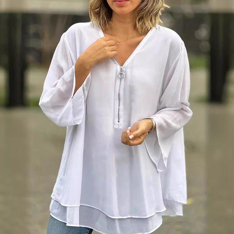 Lorelai chiffon zip blouse in White, view 3