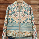 Olivia botanical border print zip-up cardigan, view 2