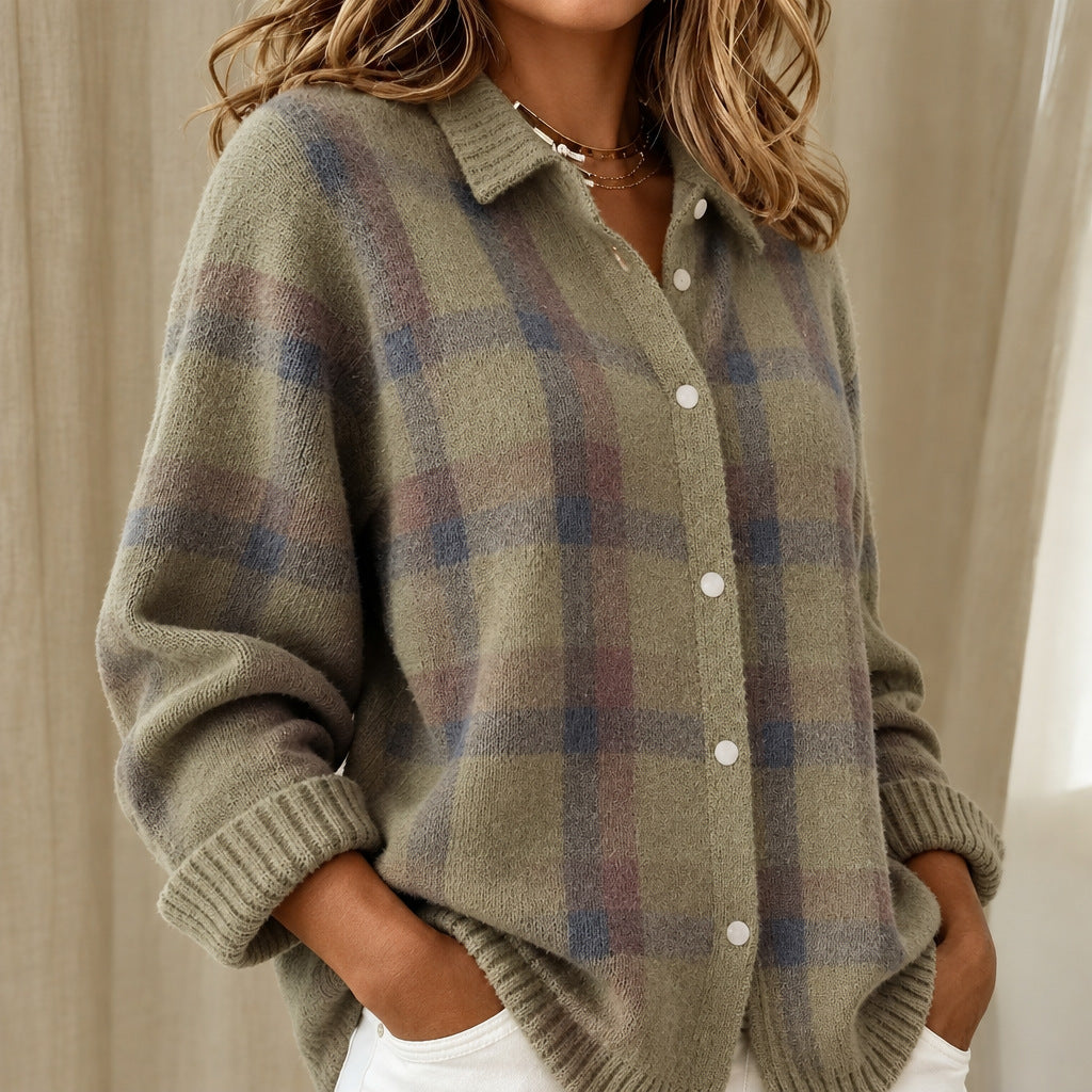 Taylor cosy checked knitted jacket, view 2