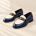 Tilly contrast trim loafers in White/Blue, front view
