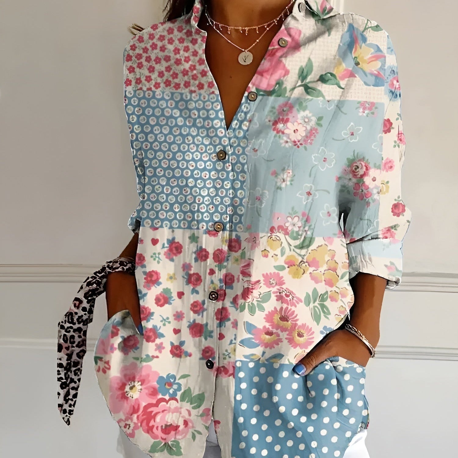 Maia floral summer blouse in Blue Flower, view 2