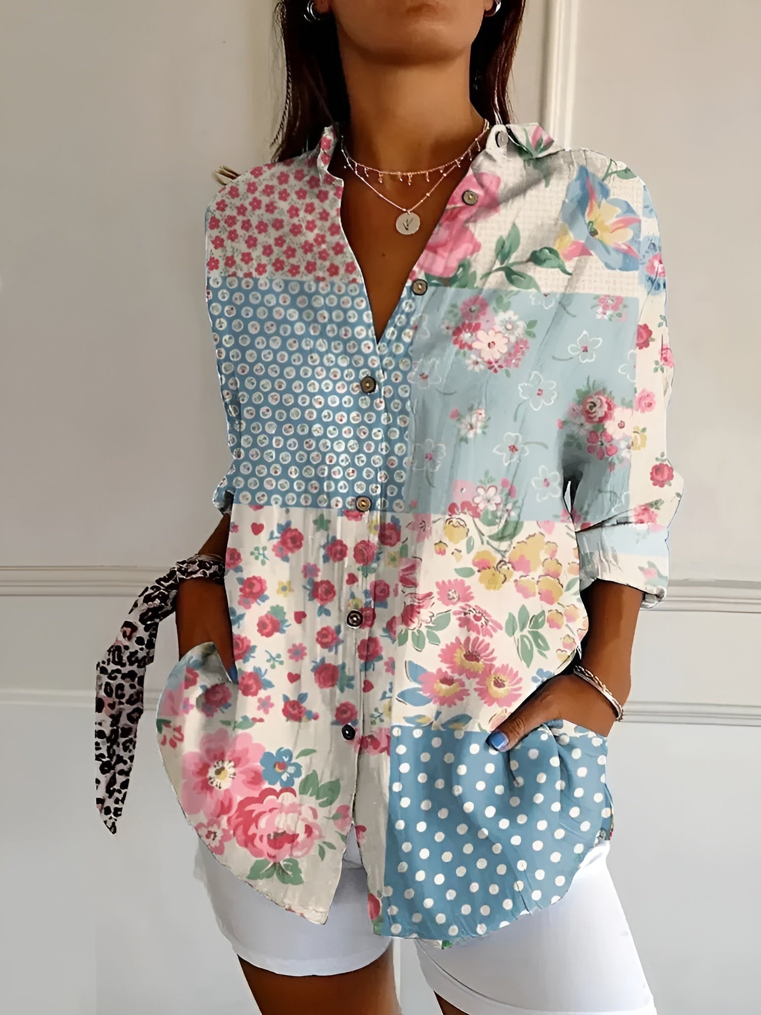 Maia floral summer blouse in Blue Flower, view 2