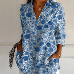 Maia floral summer blouse in Dark Blue Flower, view 4