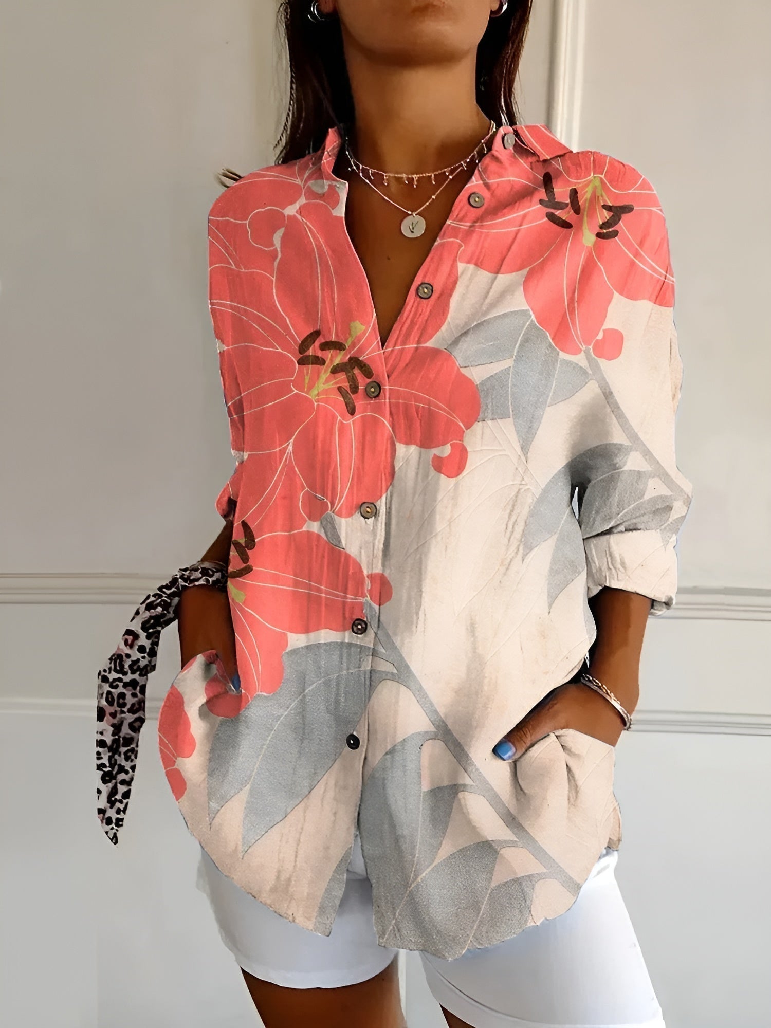 Maia floral summer blouse in Orange Flower, view 6