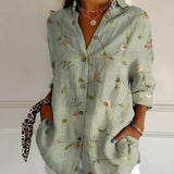 Maia floral summer blouse in Green, front view