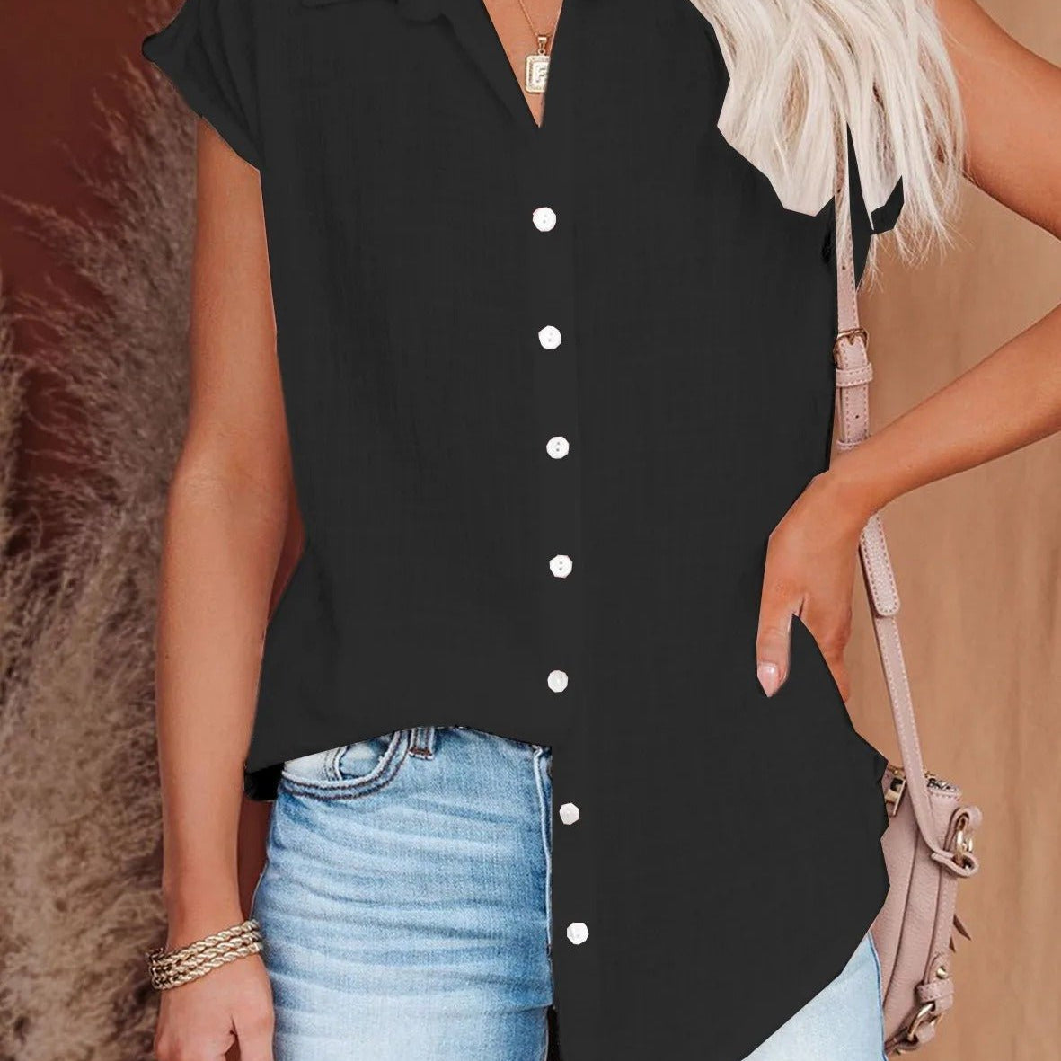 Leonie relaxed summer blouse in Black, view 9