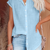 Leonie relaxed summer blouse in Blue, front view