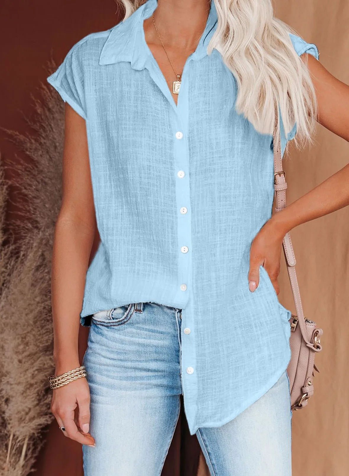Leonie relaxed summer blouse in Blue, front view