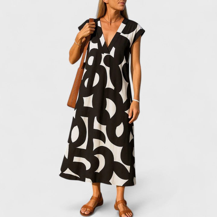 Valery lightweight V neck midi dress in Black, view 7