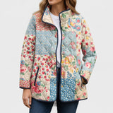 Viola floral patchwork quilted jacket, front view