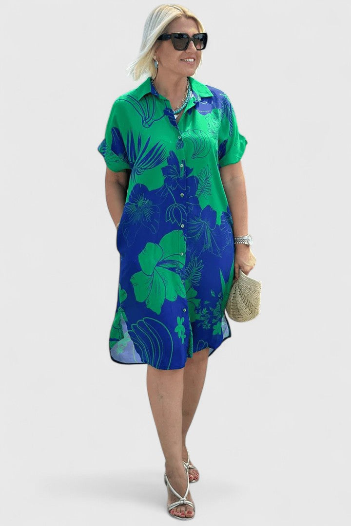 Jaycynah button shirt dress in Green, view 2