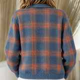 Zafira blue checked knitted jacket, view 3