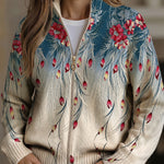 Gabrielle peacock feather print zip-up cardigan, front view