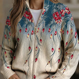 Gabrielle peacock feather print zip-up cardigan, front view