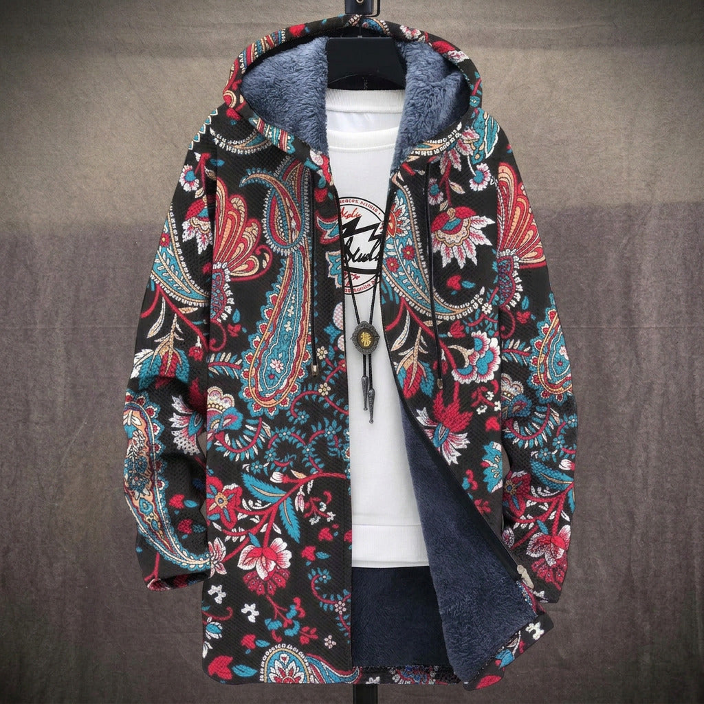 Sophie - Floral Paisley on Black Jacket, front view
