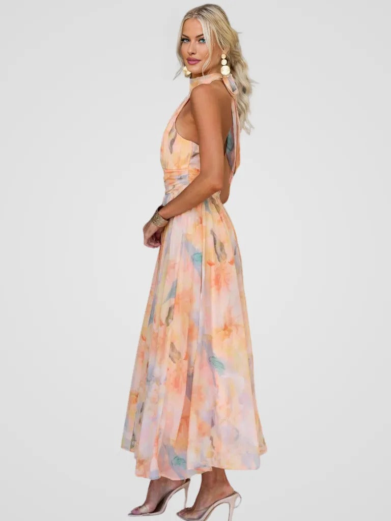 Elviana watercolour halter midi dress, view 2