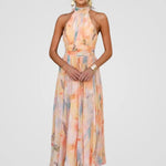 Elviana watercolour halter midi dress in Pink, front view