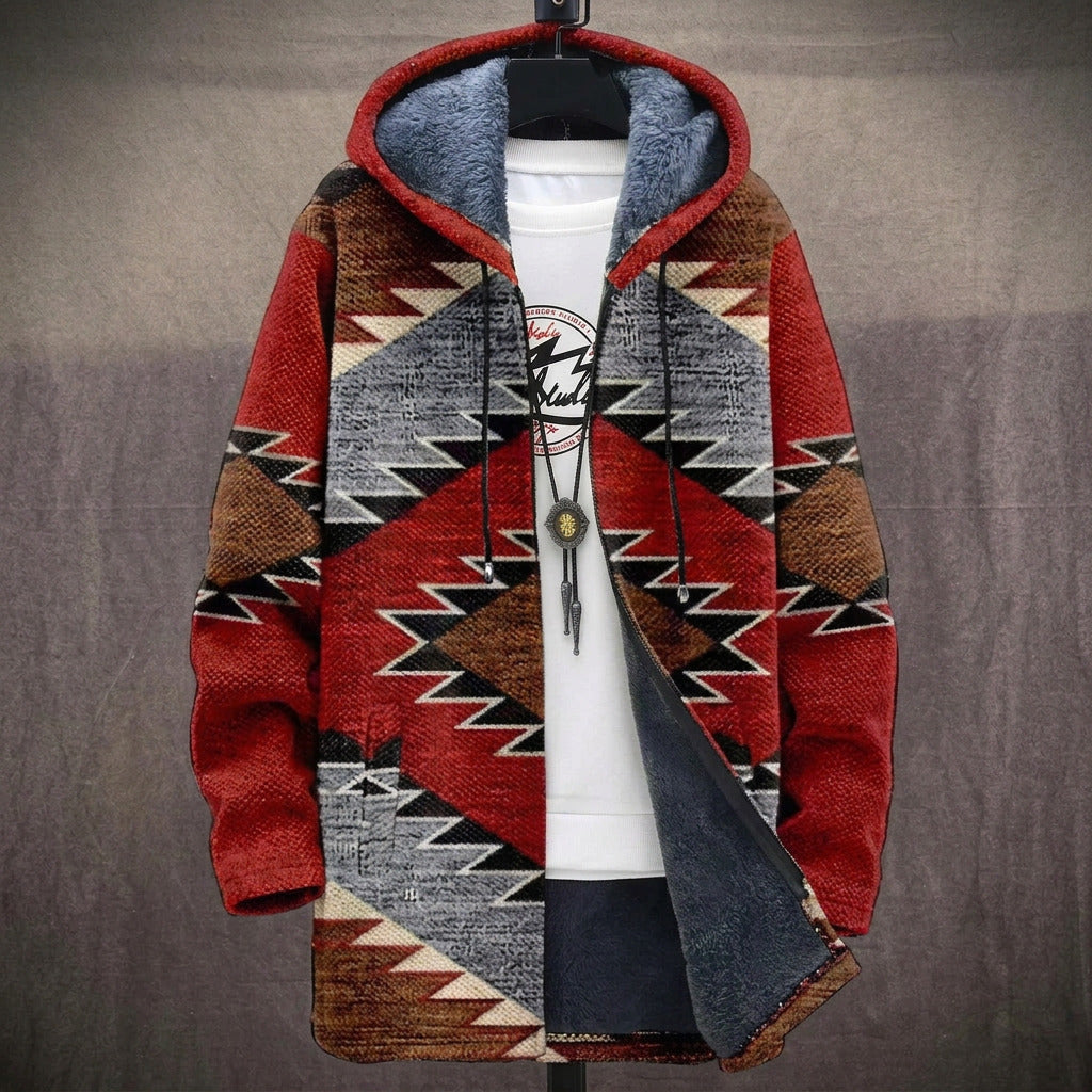 Zara - Red and Grey Ethnic Diamond Jacket, front view